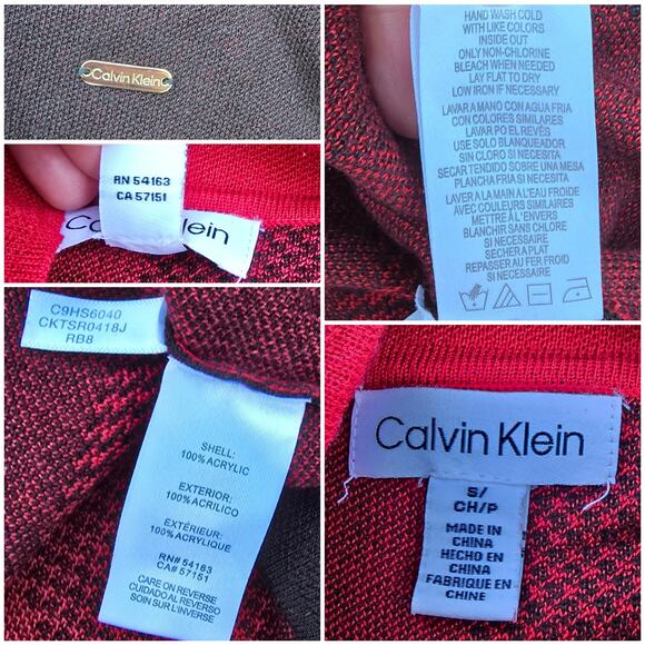 Colorblock Sweater Calvin Klein Size S Knit Pullover Cowl Neck Red Black Check - Picture 4 of 8